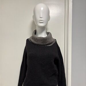 Eileen Fisher Black and Gray Cowl Neck Sweater yak  wool.